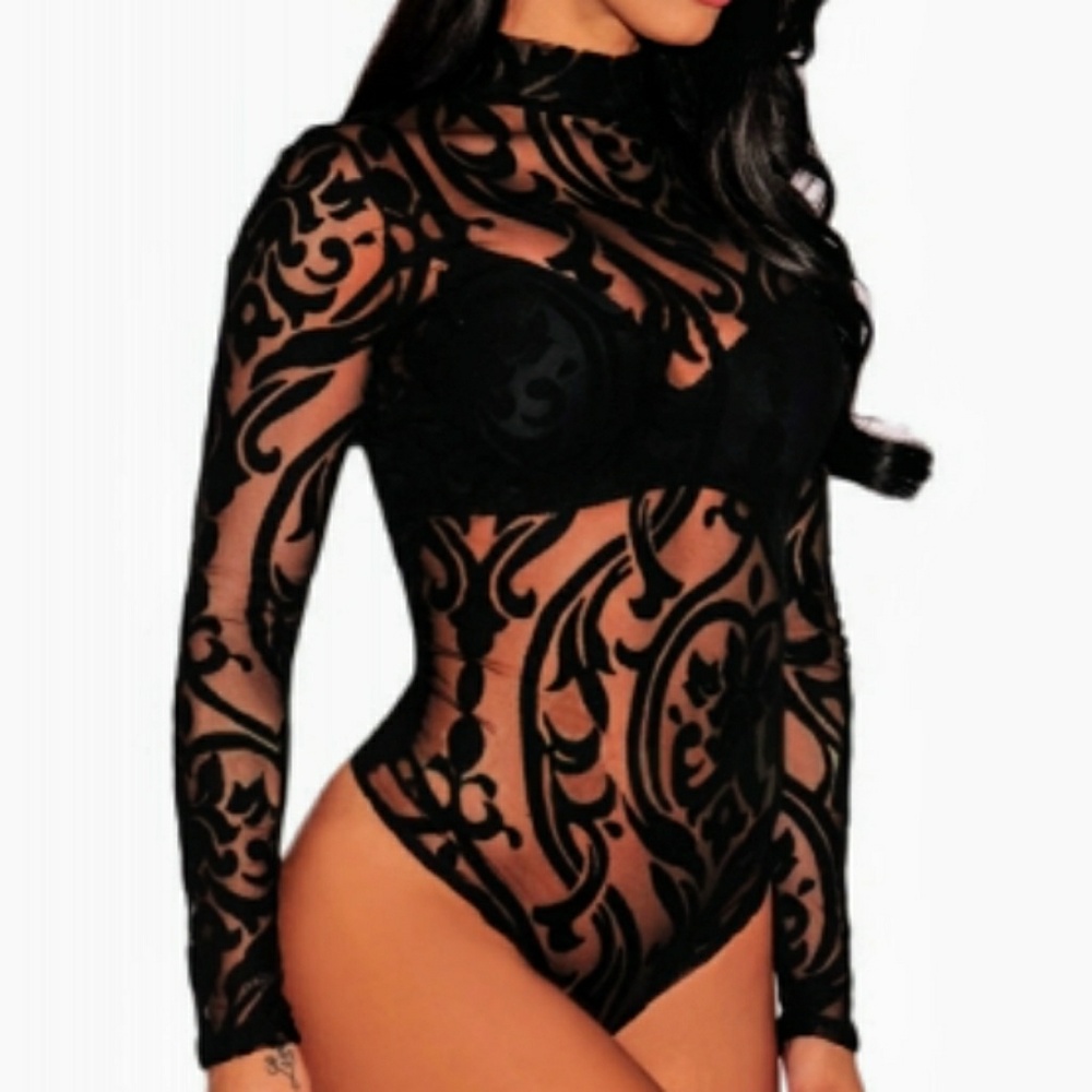 Black Sheer Mesh Bodysuit